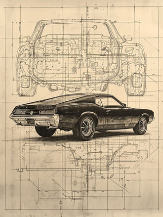 ARJ 1 Heritage Ford Mustang Blueprint Décor Poster, Iconic Car Wall Poster