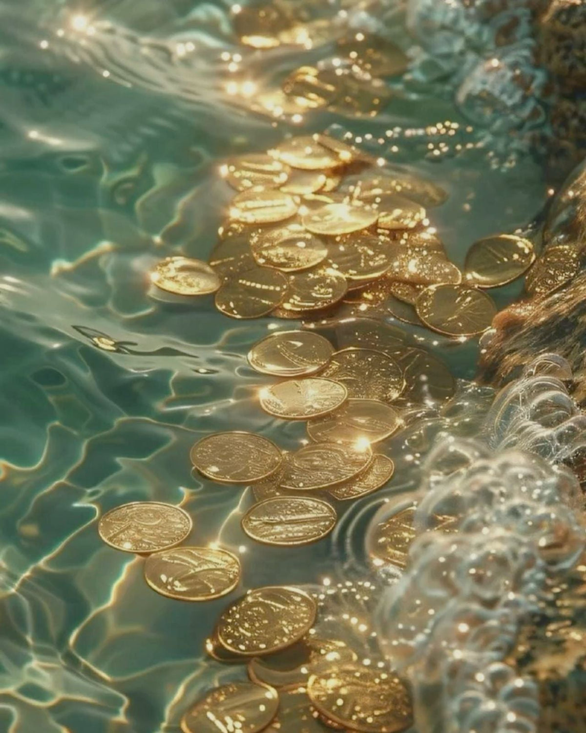 Gold Coins in Water Aesthetic Wall Décor Print