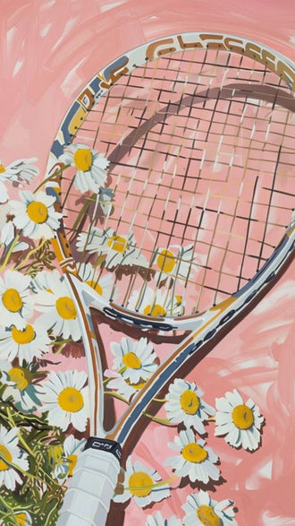 GLASS Tennis Racket with Daisies Aesthetic Wall Décor Print