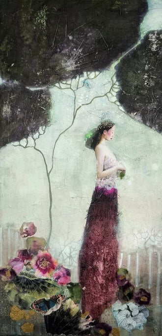 Aesthetic Woman in Floral Dress Décor Poster, Elegant Feminine Wall Poster