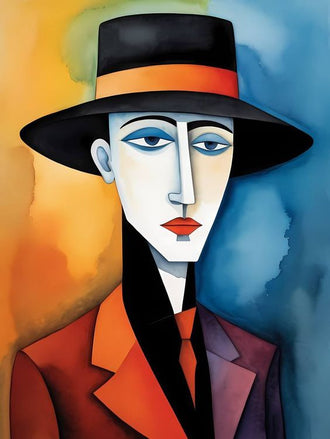 Non-Figurative Portrait with Hat Wall Poster, Sleek Minimal Wall Print