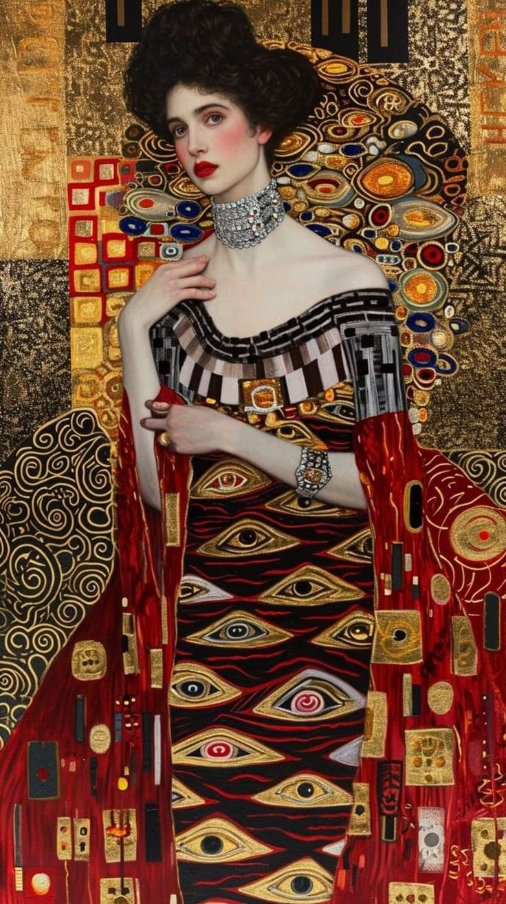 Gustav Klimt Style Woman in Ornate Dress Aesthetic Home Art Décor Poster Print