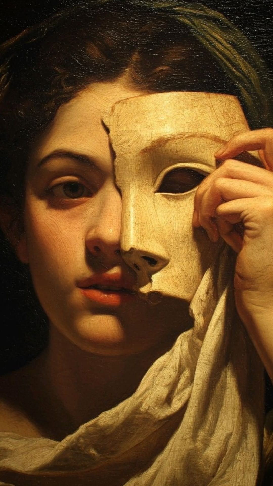 Classical Woman with Mask Print – Elegant Figurative Wall Poster