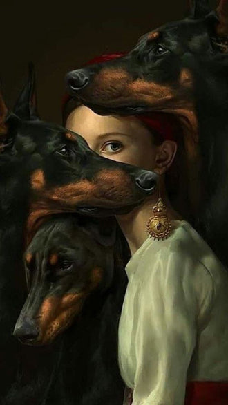 Woman with Doberman Dogs Aesthetic Wall Print