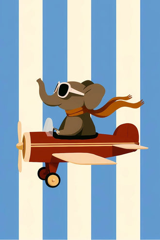Elephant Flying Airplane Aesthetic Wall Print Décor Poster Print