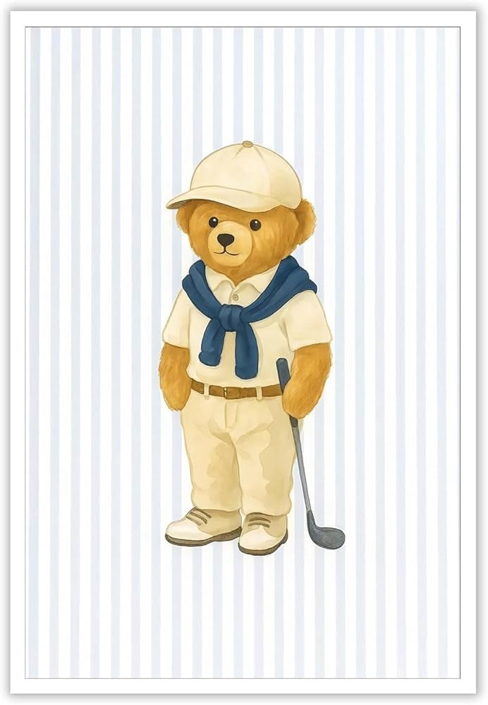 Teddy Bear Golfer Décor Poster | Cute Golf Wall Poster for Nursery or Sports Room