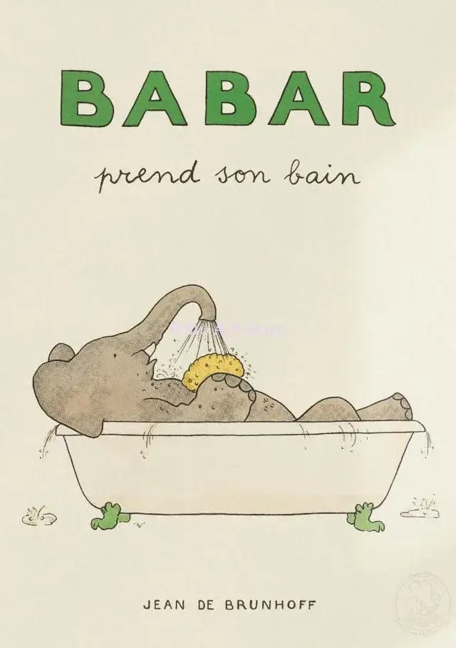 Babar Prend Son Bain Retro Décor Poster | Iconic Babar Home Wall Print