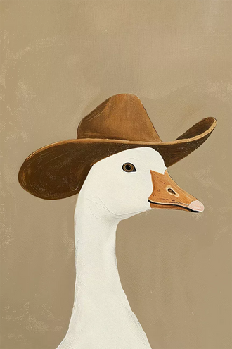 Aesthetic Goose in Cowboy Hat Décor Poster, Funny Animal Wall Poster