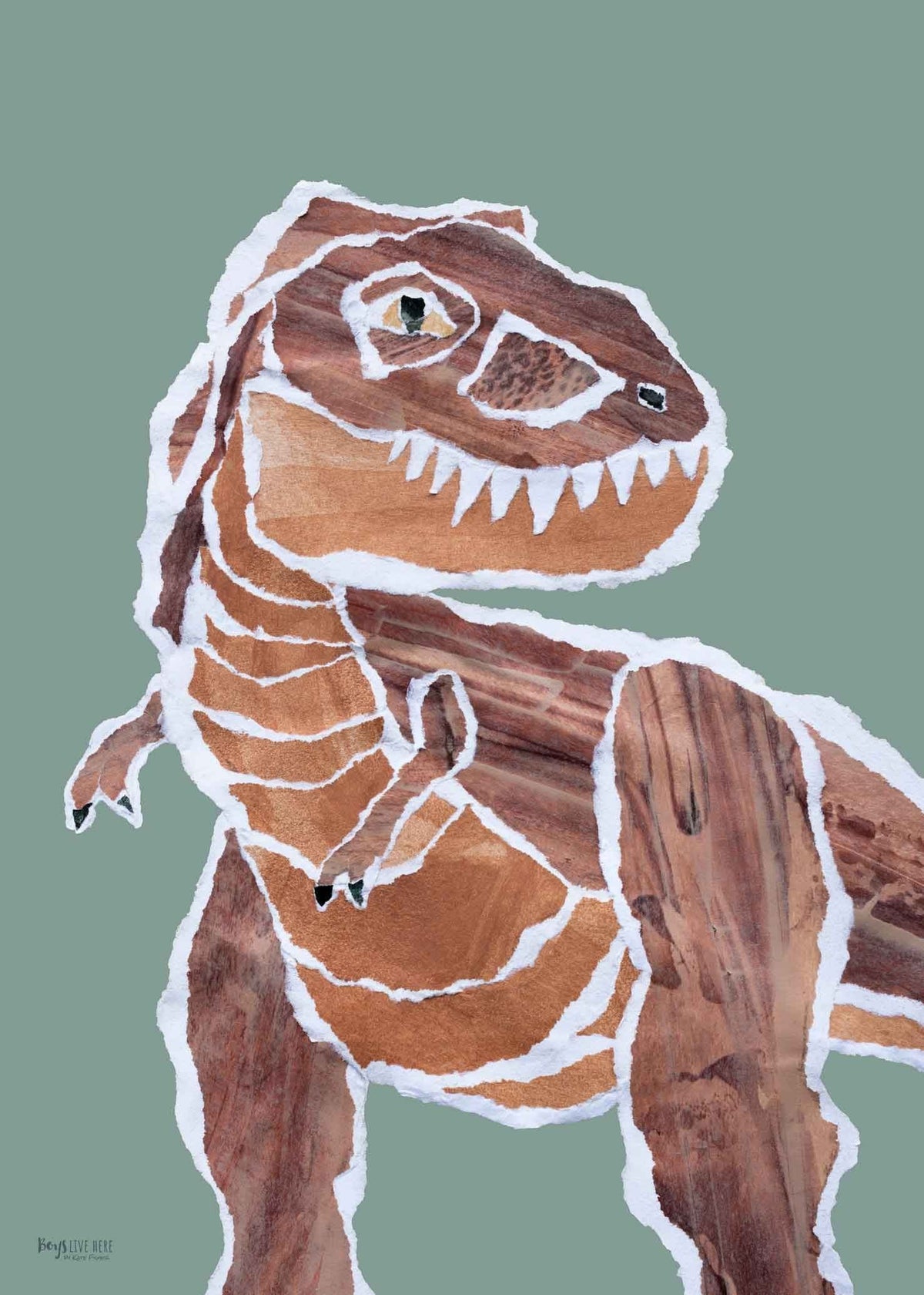 Boys Live Here Dinosaur Collage Wall Poster