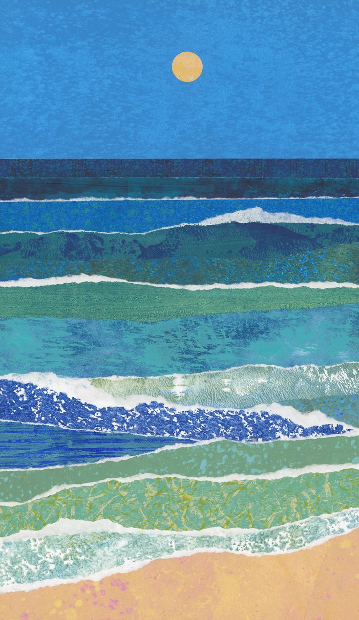 Expressive Ocean Waves and Sun Décor Poster, Contemporary Coastal Wall Poster
