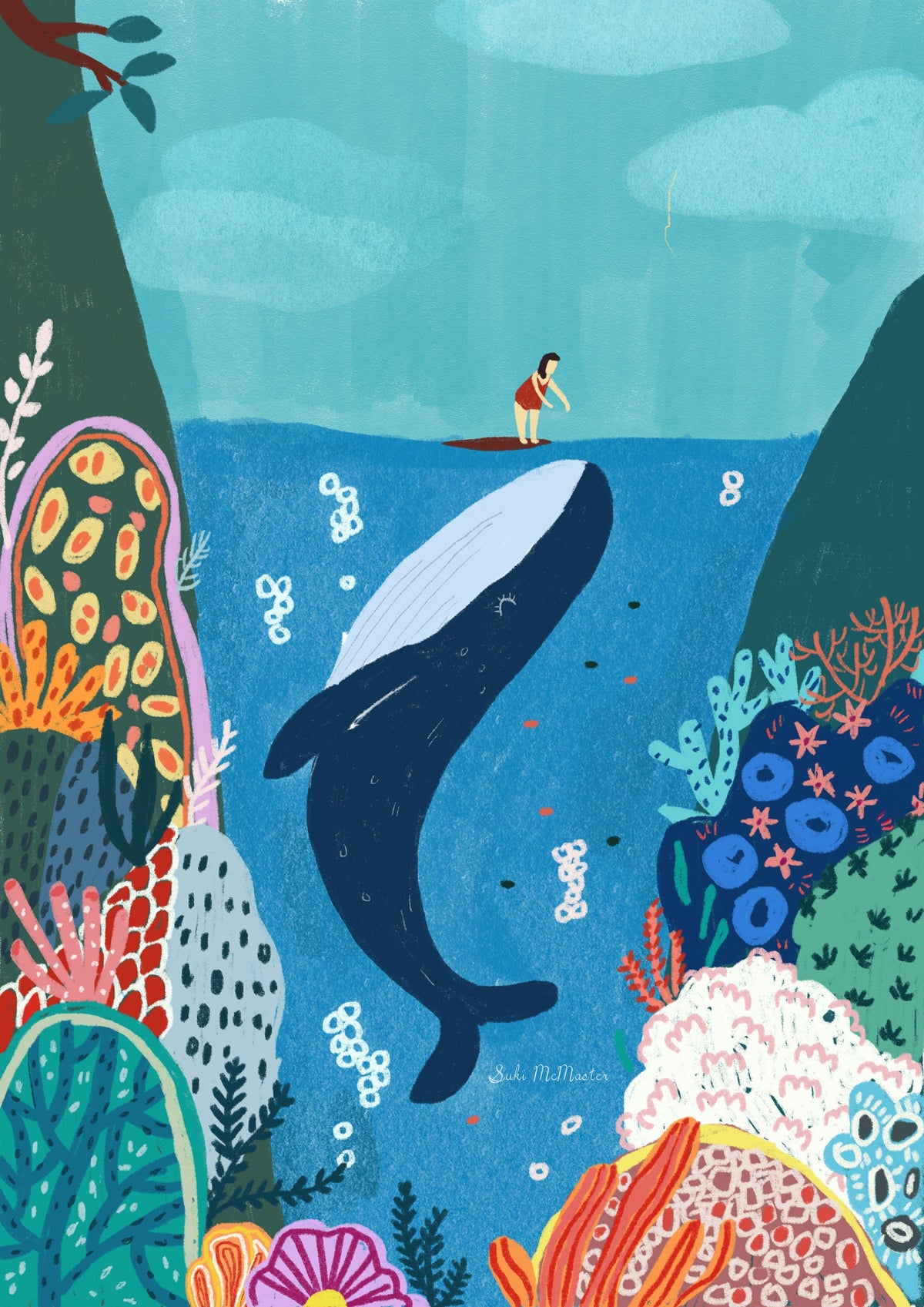 Suki McMaster Whale and Coral Reef Illustration Home Art Print