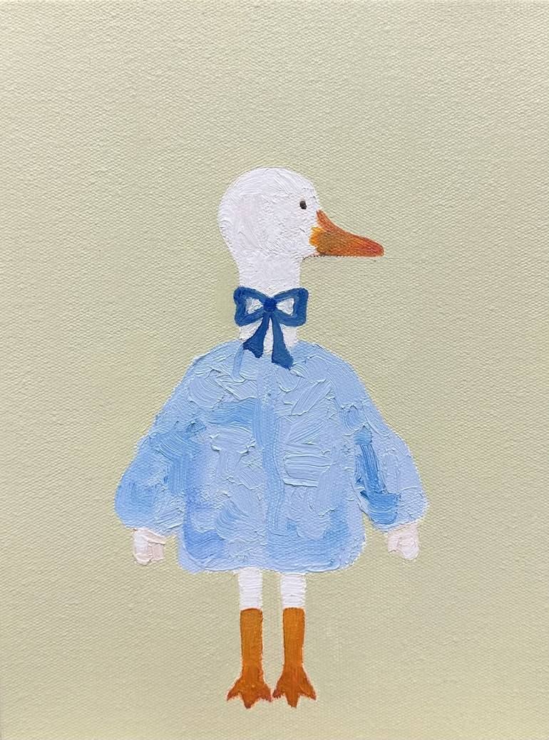 Aesthetic Duck in Blue Sweater Home Wall Print