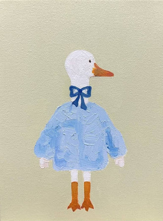 Aesthetic Duck in Blue Sweater Home Wall Print