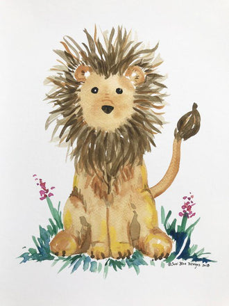 Soni Blue Designs Watercolor Lion Illustration Home Art Décor Poster