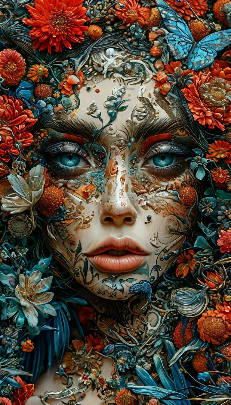 Floral Face Aesthetic Wall Poster – Sleek Botanical Portrait Print