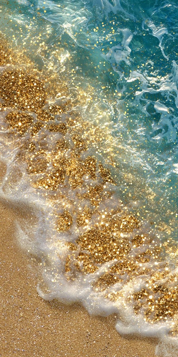 Glitter Beach Waves Wall Décor – Aesthetic Coastal Ocean Print