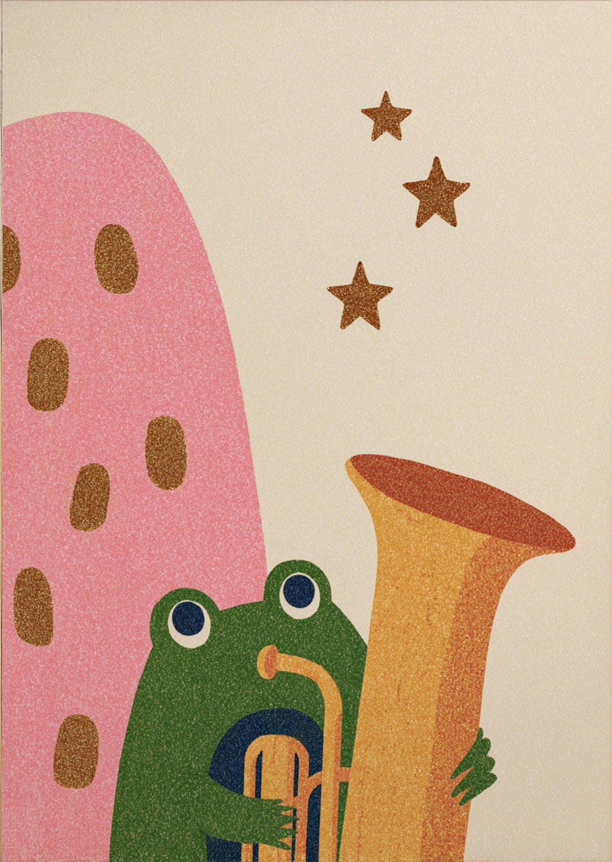 Playful Frog with Trombone Wall Décor Poster, Whimsical Animal Décor Print for Kids Room or Nursery Decor