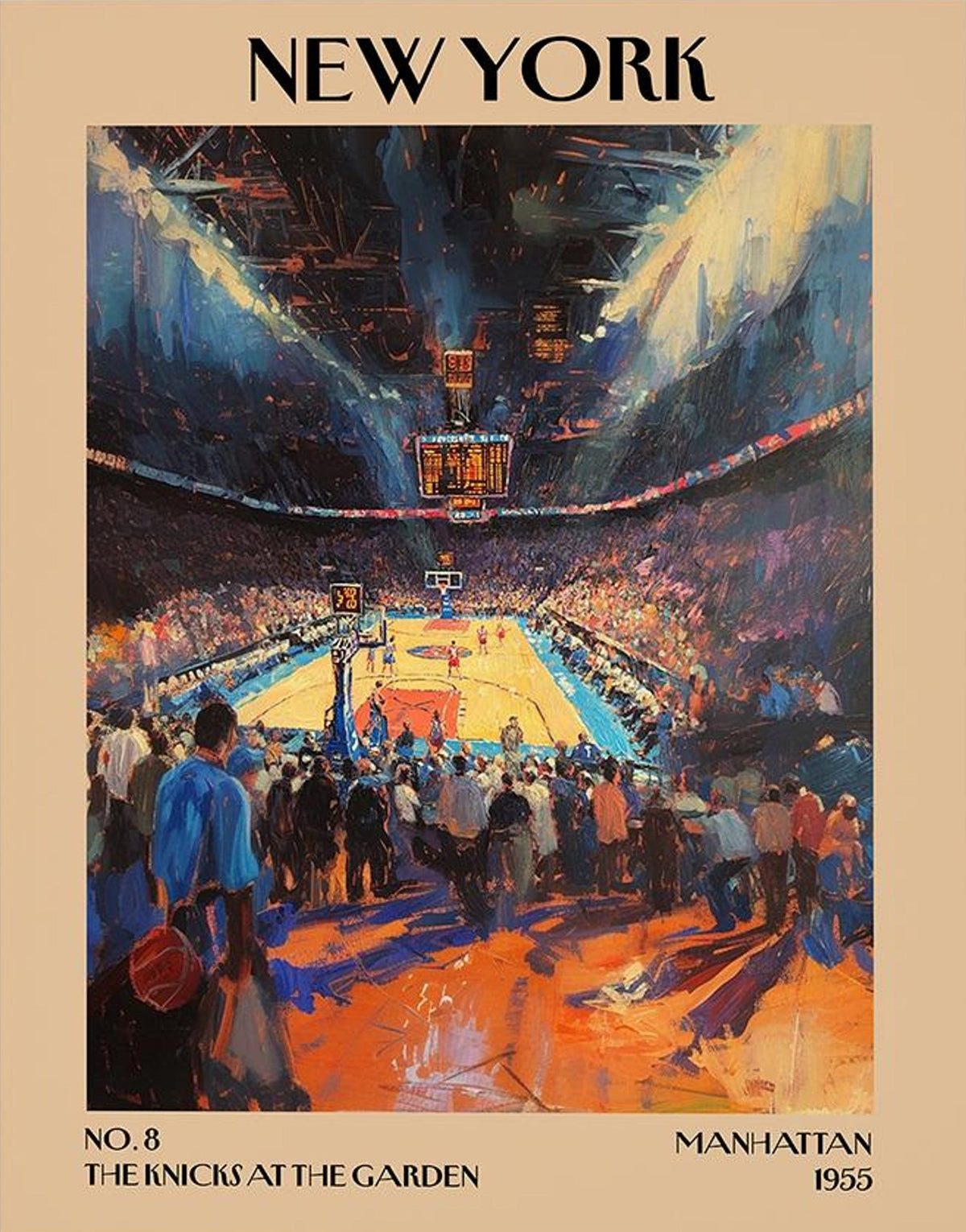 Madison Square Garden Knicks Basketball Impressionist Artwork Wall Poster, New York NBA Sports Art