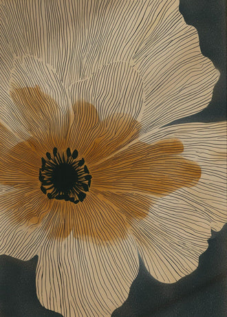 Minimal Mid Century Botanical Wall Poster, Minimal Expressive Floral Line Art in Beige and Orange for Living Room Decor