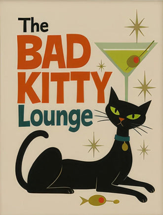Mid Century Contemporary Cat Art Retro Decor - Bad Kitty Lounge Print - Cat Lover Gift Wall Décor Poster - Retro Style Cat Artwork
