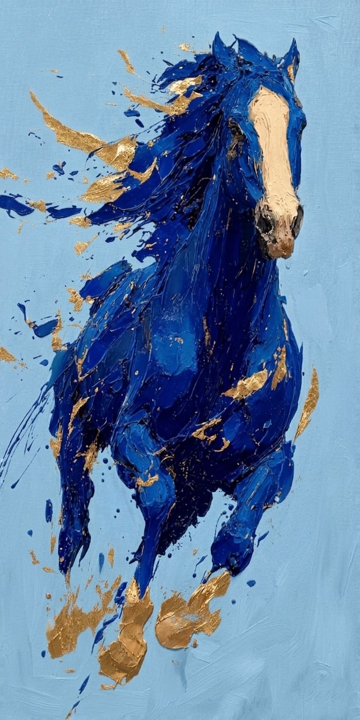 Expressive Blue Horse Wall Décor – Sleek Equine Painting Wall Poster