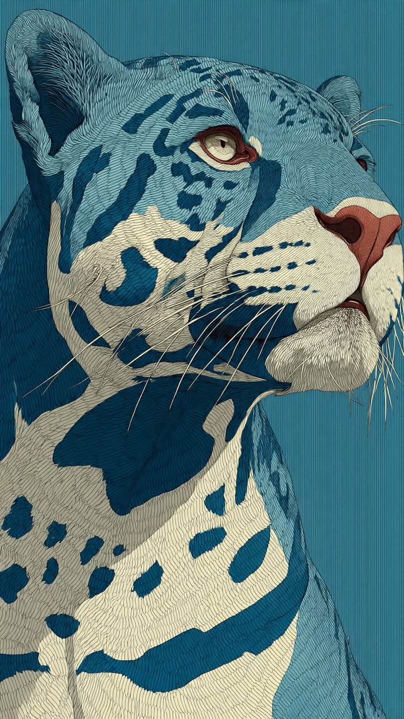 Blue Jaguar Illustration Aesthetic Animal Wall Poster Home Wall Print