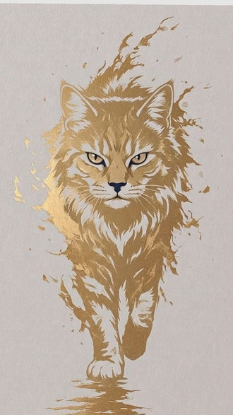 Golden Cat Minimal Wall Print – Minimal Cat Illustration Print