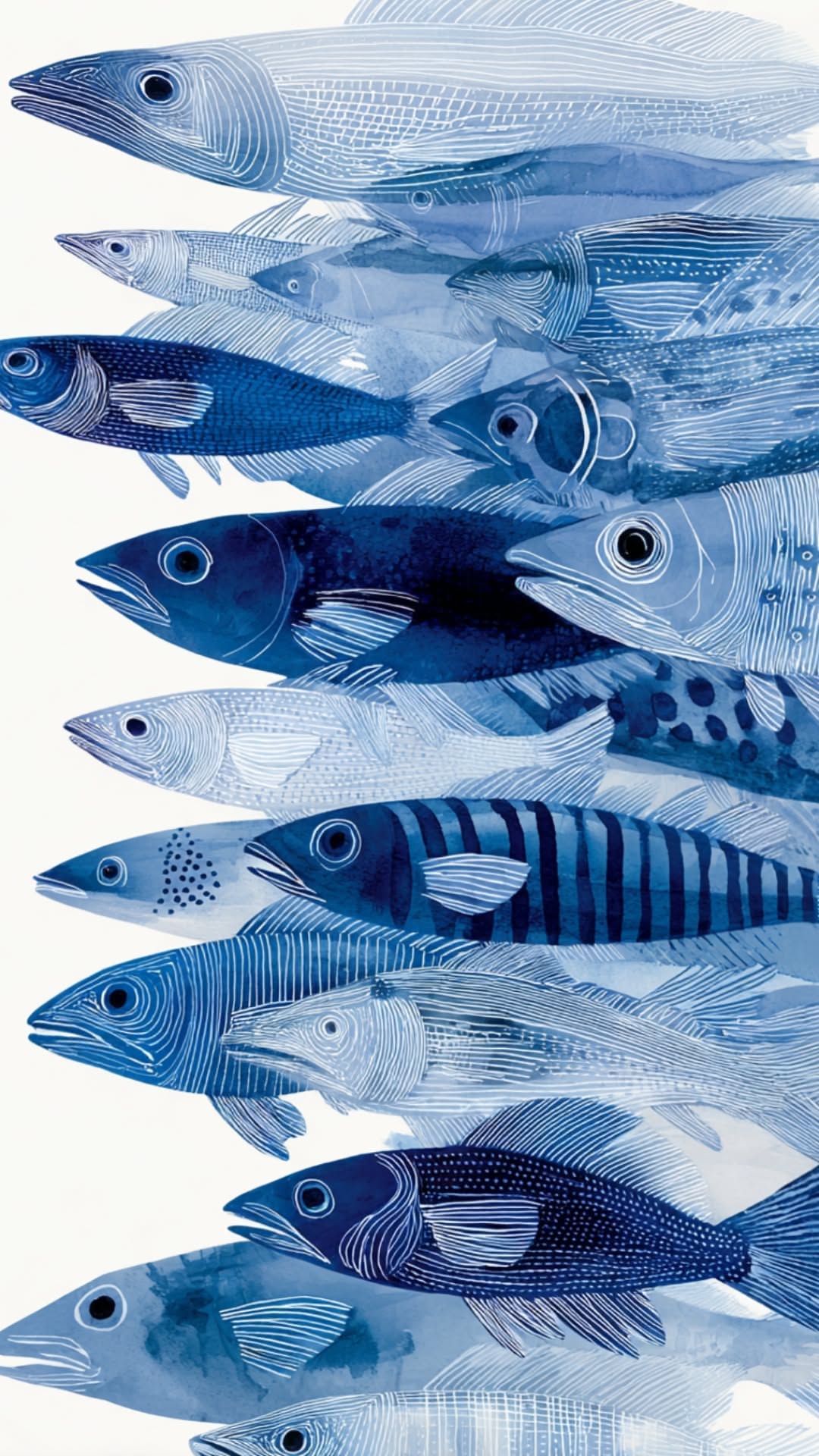 Blue Fish Illustration Aesthetic Wall Décor Poster Print