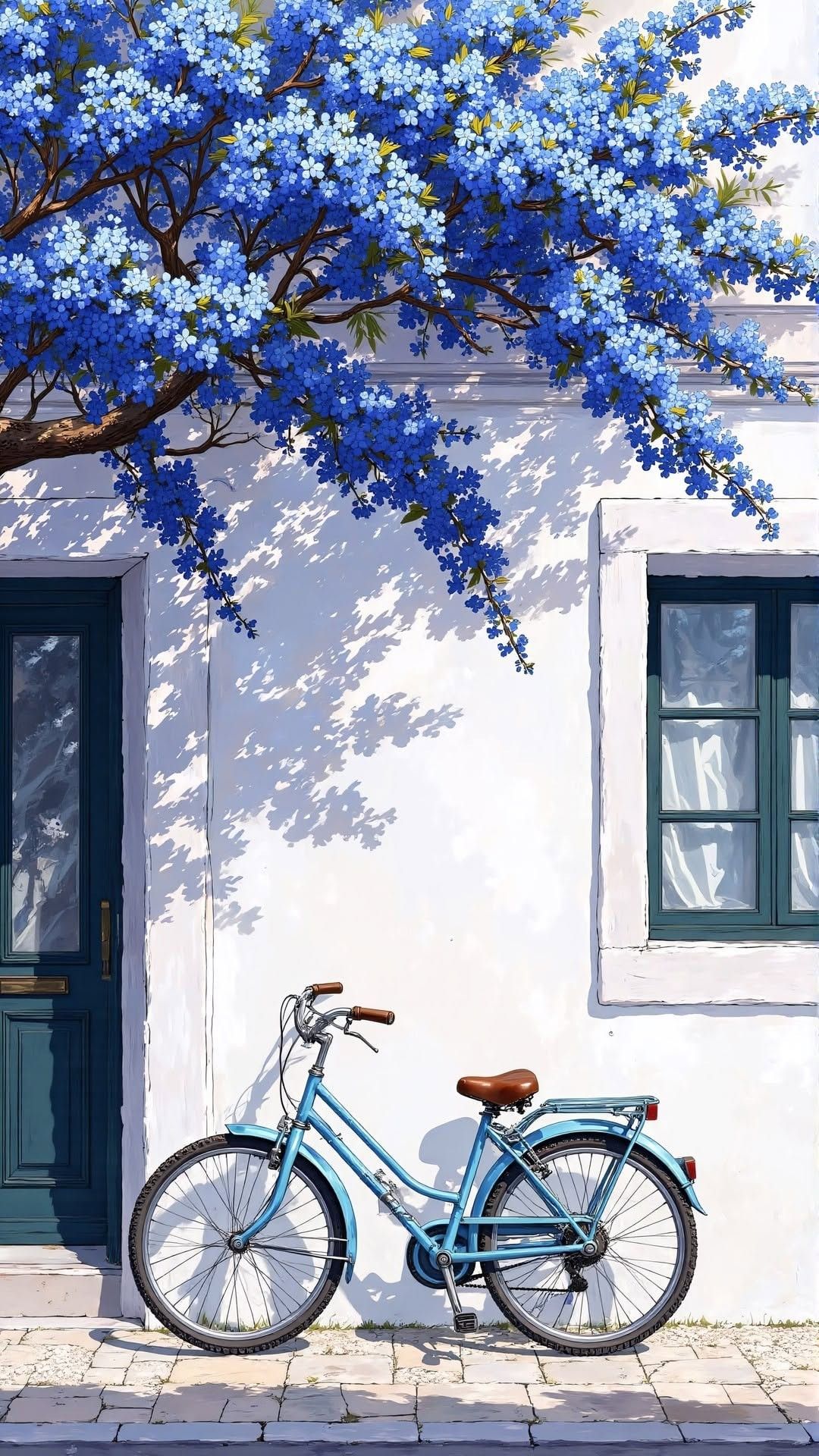 Bicycle and Blue Flowers Aesthetic Wall Poster Print