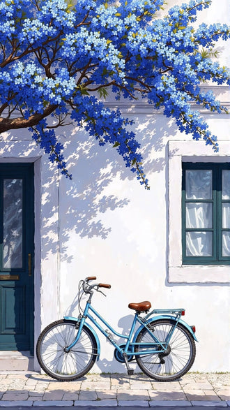 Bicycle and Blue Flowers Aesthetic Wall Poster Print