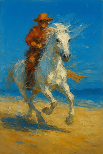 Cowboy Riding White Horse Aesthetic Western Wall Print Décor Poster