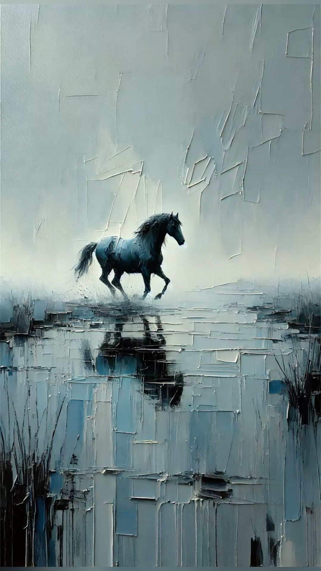 Non-Figurative Horse Landscape Wall Poster – Sleek Running Horse Print