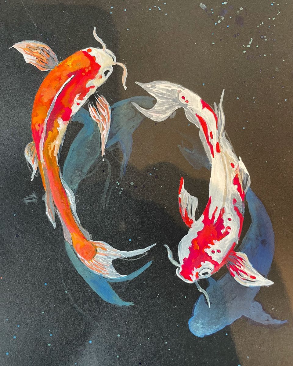 Koi Fish Aesthetic Wall Décor Poster – Tranquil Japanese Koi Painting Print