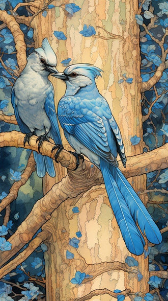 Blue Birds on Tree Aesthetic Wall Print Décor Poster Print
