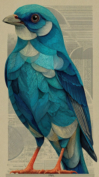 Illustration di Drolio Funi Blue Bird Heritage Illustration Wall Print Décor Poster