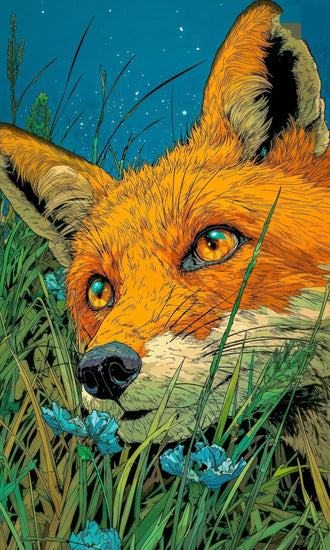 Aesthetic Fox in Grass Illustration Wall Print