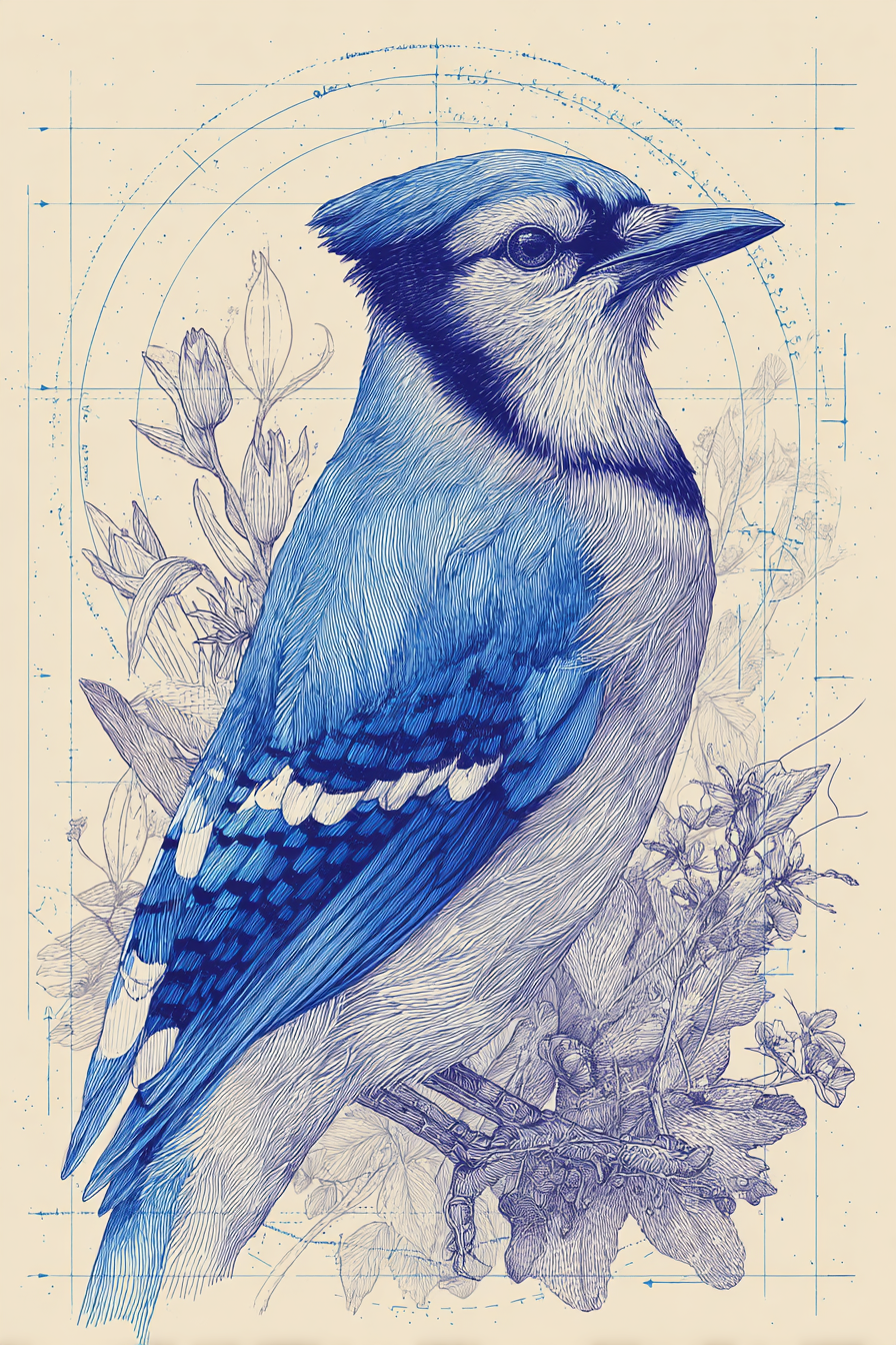 Blue Jay Illustration Aesthetic Home Art Décor Poster Print