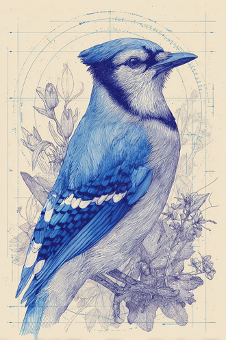 Blue Jay Illustration Aesthetic Home Art Décor Poster Print