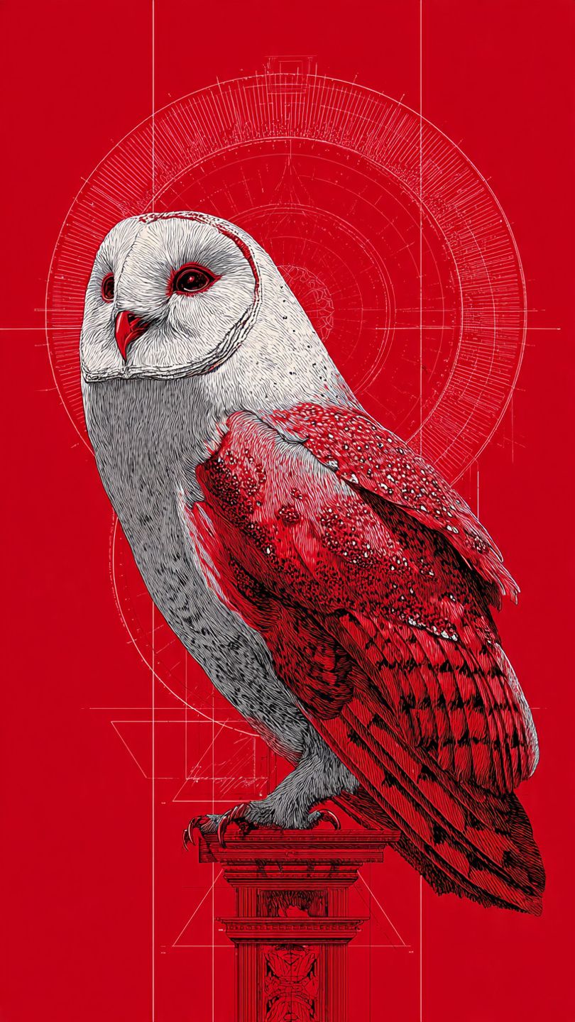 Pop Art Owl Illustration Print – Sleek Red Background Wall Décor