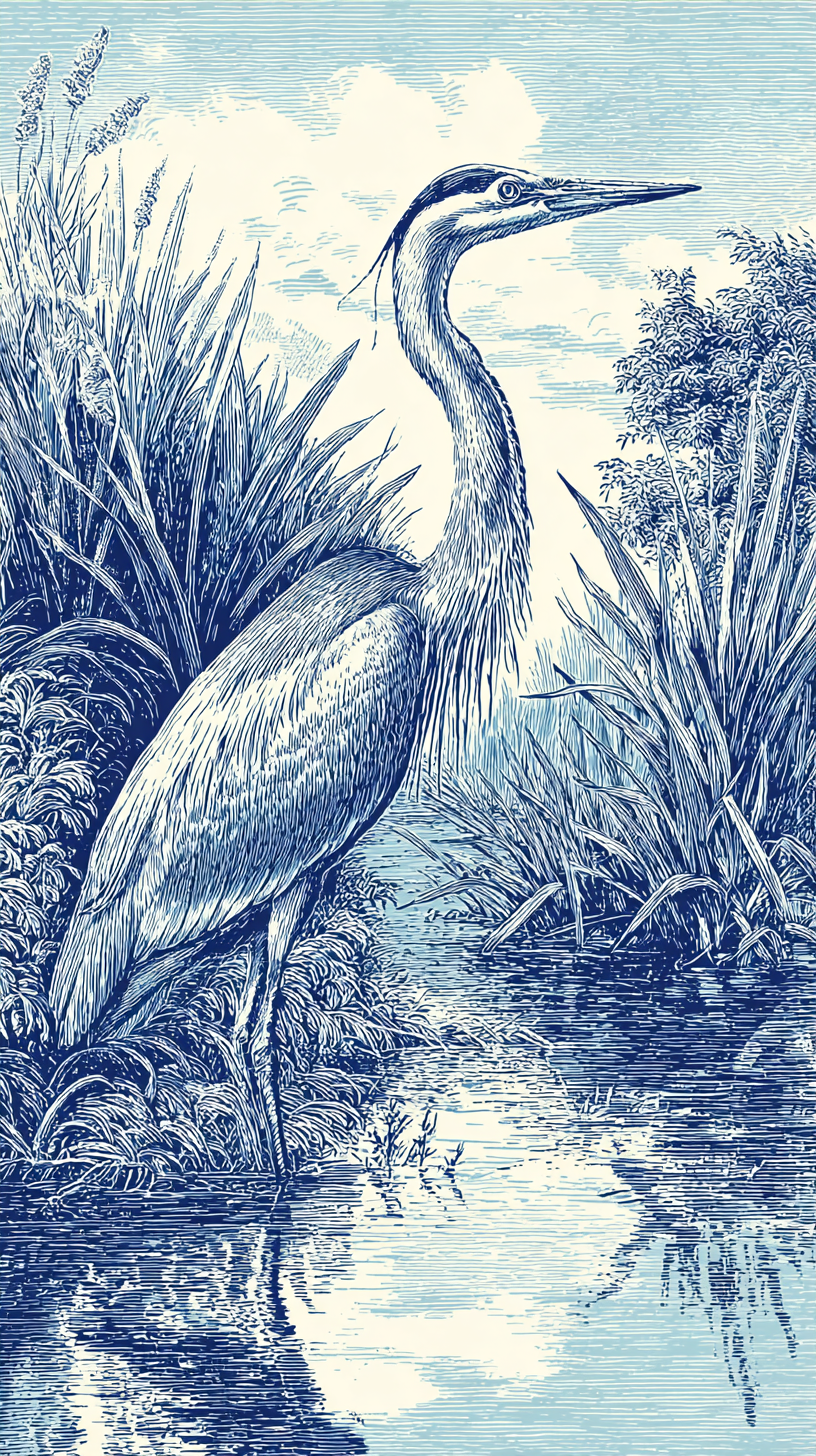 Retro Heron Illustration Home Art Décor Poster Print