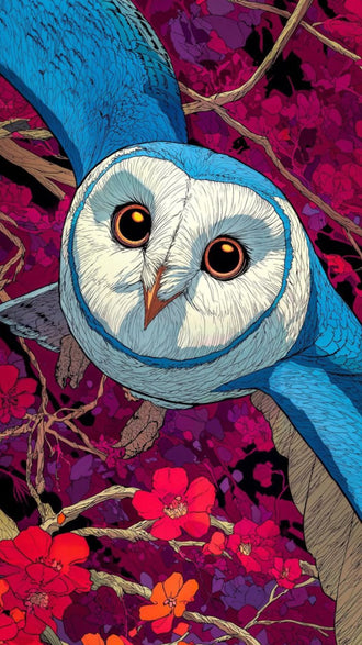 Blue Owl Illustration Aesthetic Wall Décor Poster Print