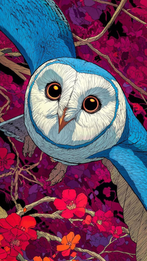 Blue Owl Illustration Aesthetic Wall Décor Poster Print