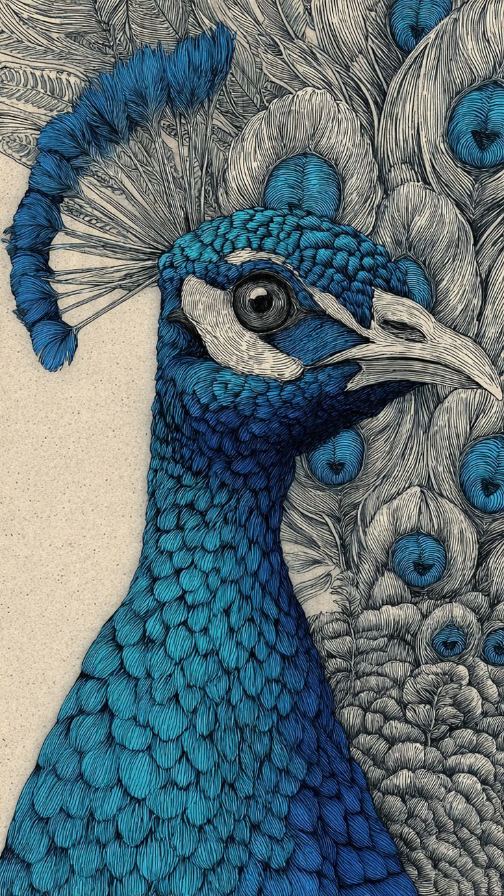 Aesthetic Peacock Illustration Wall Poster, Elegant Bird Wall Décor