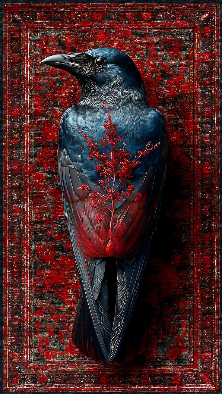 Raven with Red Floral Design Aesthetic Wall Décor Wall Poster