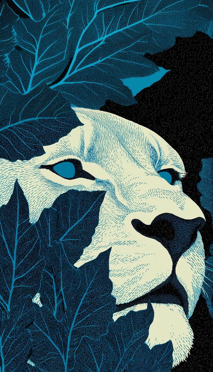 Lion with Leaves Aesthetic Wall Print Décor Poster Print
