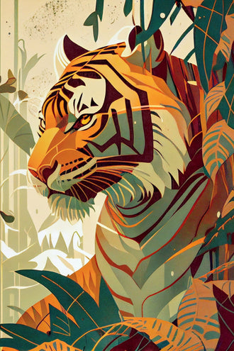 Tiger in Jungle Aesthetic Wall Décor Poster Print