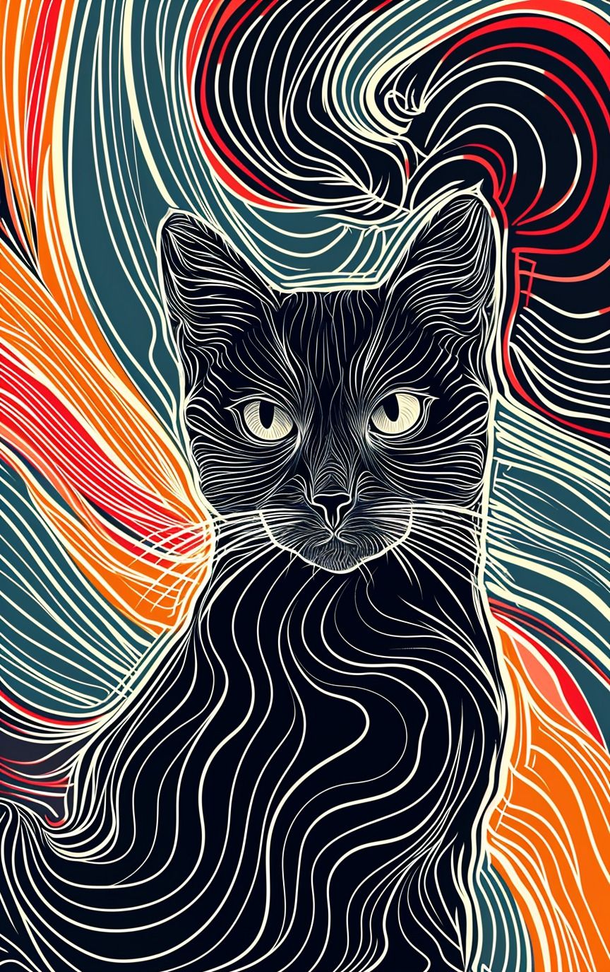 Expressive Cat Illustration Aesthetic Wall Poster Print