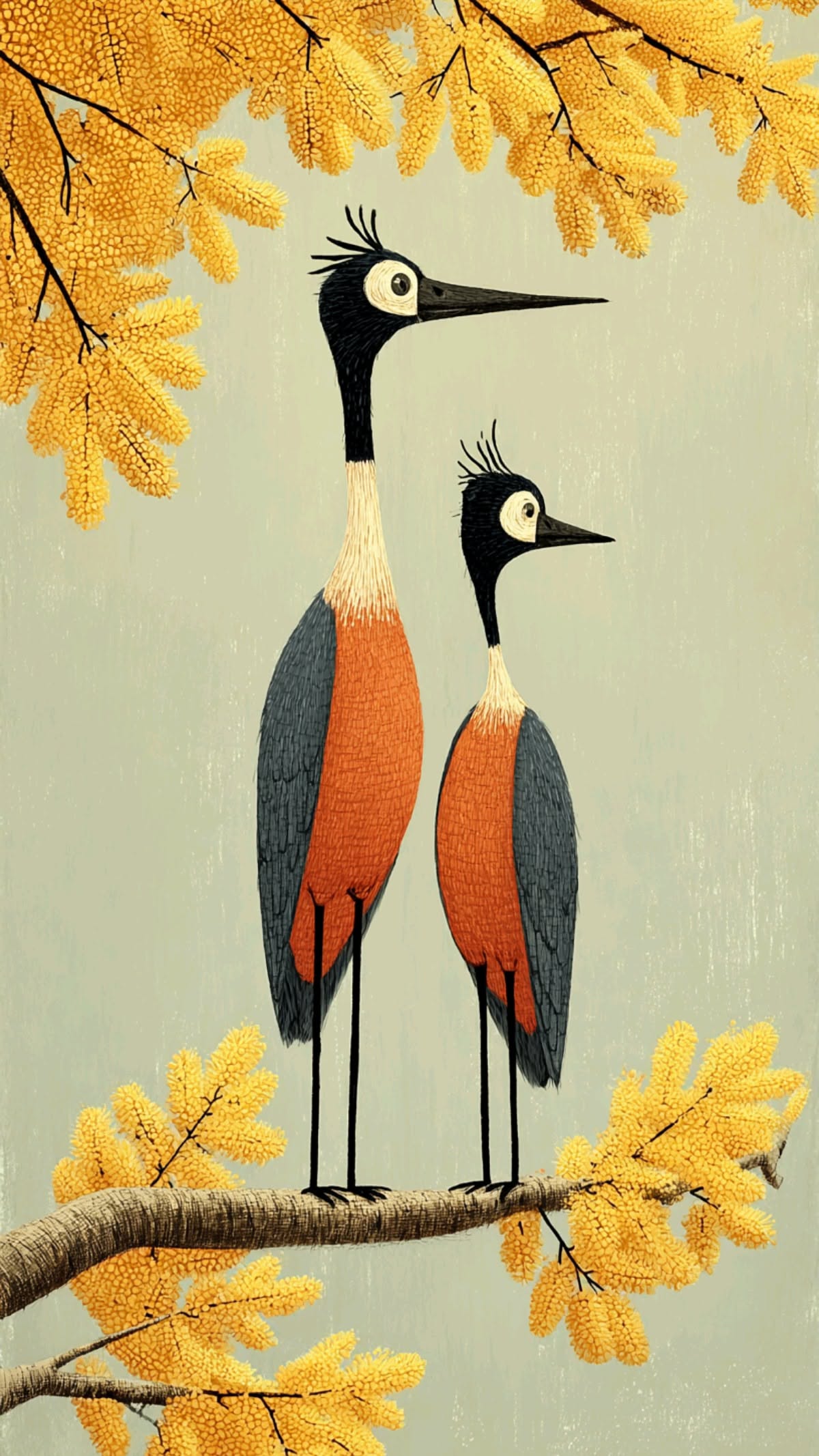 Illustrated Birds on Branch Aesthetic Wall Poster Print