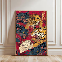 2034 Nostalgic Tigers Illustration Print | Retro Wildlife Wall Poster