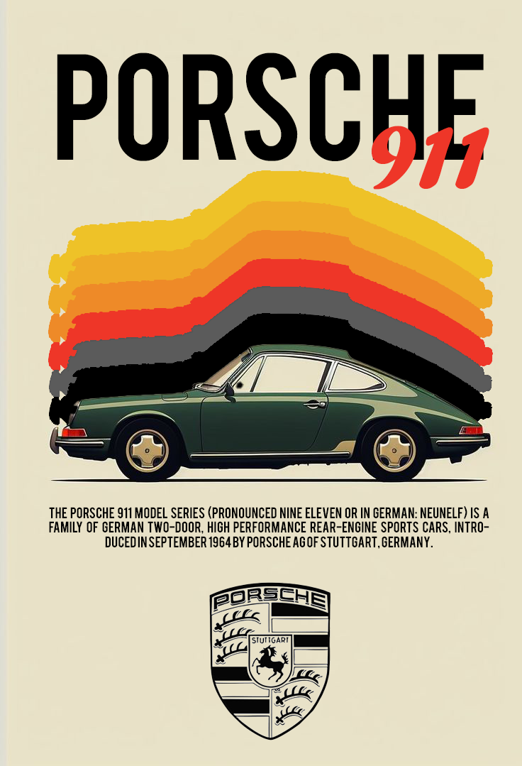 Porsche 911 Nostalgic Décor Poster – Iconic Car Illustration Home Wall Décor